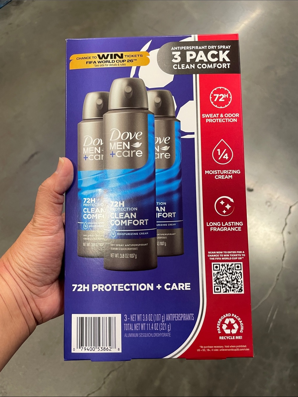 Dove Clean Comfort Antiperspirant 72HR Spray 3-Pack